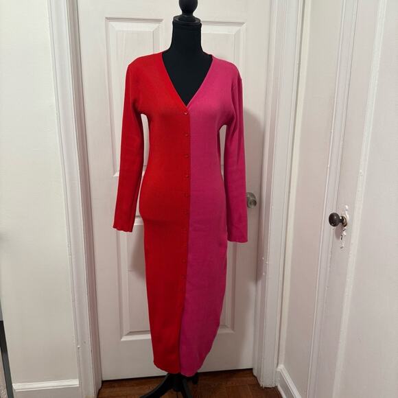 Nanette Lepore Color Block Red and Pink Sweater Dress - Picture 4 of 10
